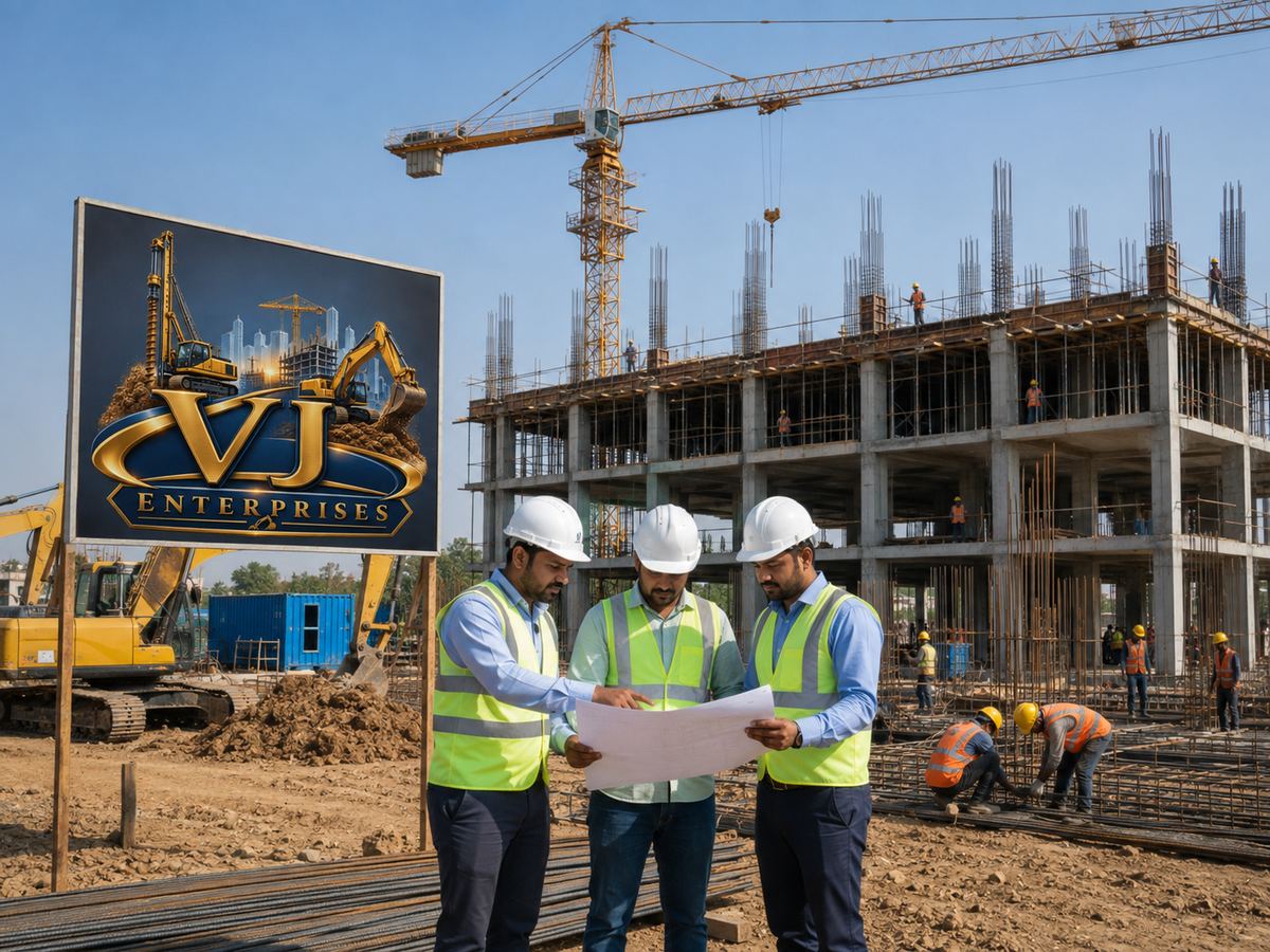 VJ Enterprises crew and site engineers on location at a Mumbai construction site